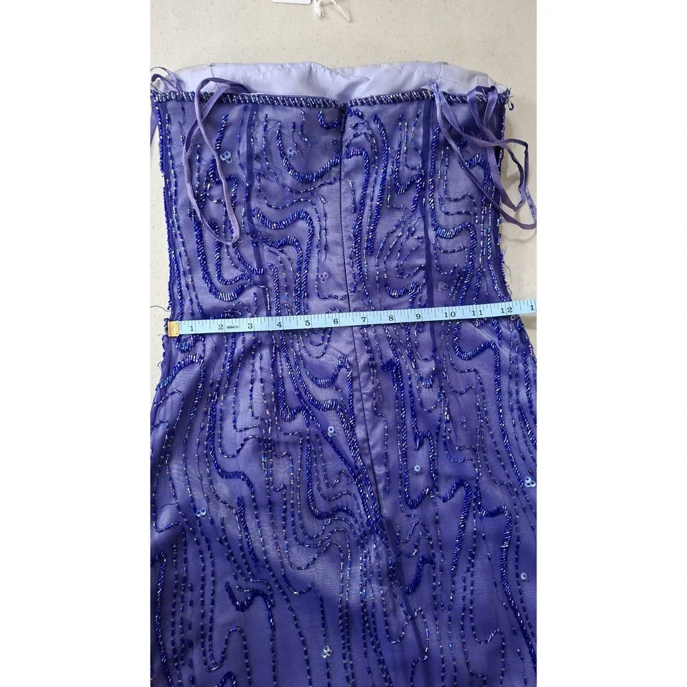 Vtg Alyce Designs Dress Strapless 2 Purple Ombre Beaded Silk Maxi Gown Y2K Fairy